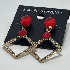 Saks Fifth Avenue Red and Gold Statement Earrings